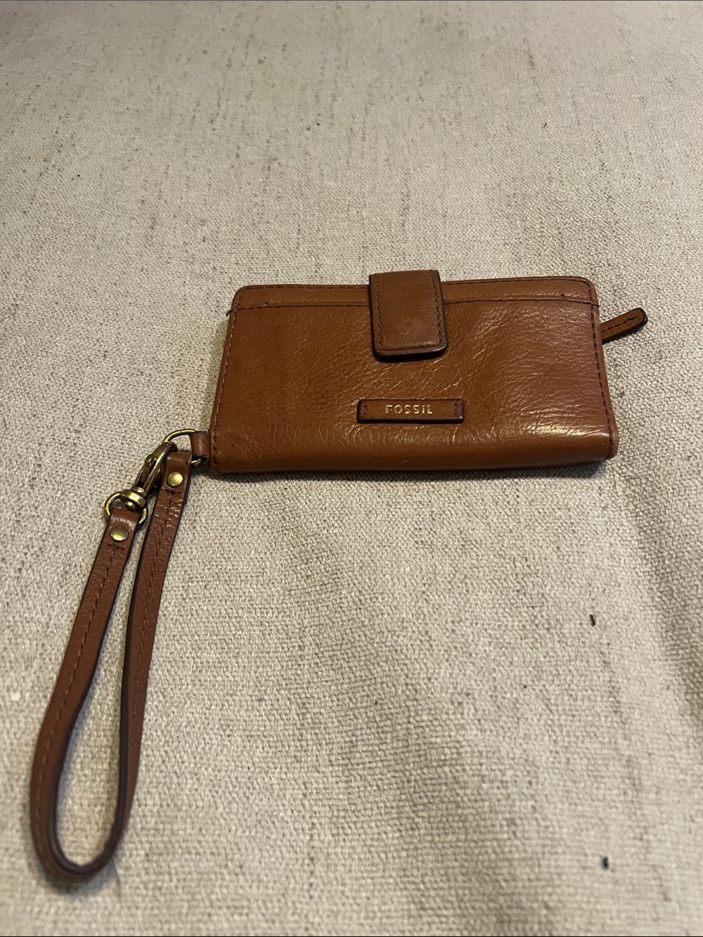 Fossil Tan Leather Wristlet Clutch with Strap